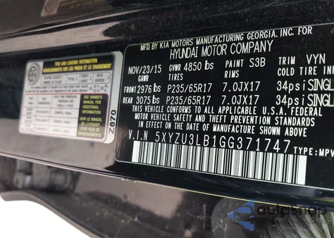 2016 Hyundai Santa Fe Sport 2.4L z USA, uszkodzony, nr VIN 5XYZU3LB1GG371747